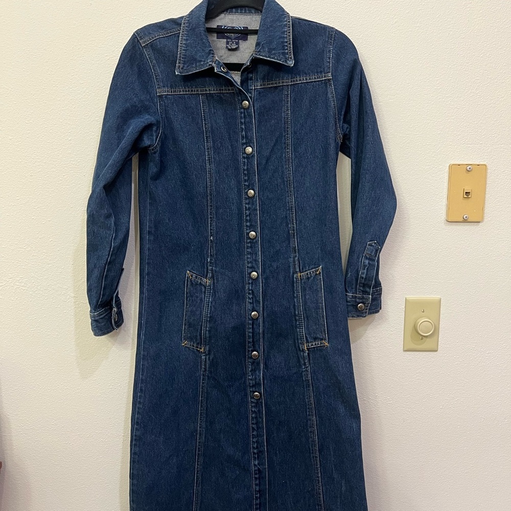 Angels Denim Long Sleeve  Button Up Y2K Fitted Cotton Vintage 90s Dress Small